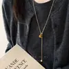 Colar de Girassol Dourado e Pedra Olho de Tigre para Outono e Inverno Corrente de Suéter Elegante Retrô Feminina Acessórios Longos de Puxar Maillard