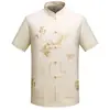 Ropa Étnica para Hombre, Tops de Manga Corta de Verano para Hombres de Mediana Edad y Mayores, Traje Tang con Cuello mao, Hanfu Casual Estilo Chino