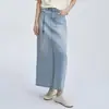 Falda vaquera vintage para mujer, de cintura alta, con abertura, adelgazante, falda larga recta, falda de línea A relajada