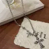 Colar de Cruz de Prata Antiga Hot Girl Crowe Feminino Japonês e Coreano Nicho Estilo Hip Hop Girly Colar de Corrente para Clavícula Corrente Corrente de Lã