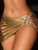 Bikini Personalizado Modelo Nuevo 2026 para Comercio Exterior, Atractivo Traje de Baño de Dos Piezas Estilo Europeo y Americano, Conjunto de Tres Piezas Transfronterizo, Color Dorado Sólido, Estilo Falda