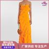 2024 Nuevo Vestido Maxi de Crepé con Volantes Vestido Sexy Europeo y Americano sin Espalda con Tirantes Espagueti Chica Hot