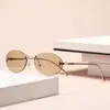 Novos óculos de sol sem aro com a letra F e diamantes, armação oval, óculos de sol da moda, tendência europeia e americana, óculos de sol decorativos de armação pequena para proteção solar