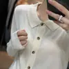 Suéter de Lana Fina para Mujer 2023, Cárdigan de Punto Versátil para Otoño e Invierno con Cuello Camisero, Suéter Abrigo de Color Sólido, Manga Larga
