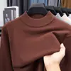Suéter de punto para hombre con cuello medio transfronterizo, nuevo modelo otoño e invierno 2026, color liso, engrosado, cálido jersey de punto base para hombre