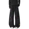 Pantalones deportivos de estilo americano para hombre, de alta resistencia, con teñido anudado bordado y forro de polar, diseño retro holgado para invierno, pantalones casuales engrosados y cálidos