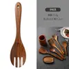 Juego de espátulas de teca para cocinar, espátula de madera de acacia con mango largo, espátula para sartenes antiadherentes, cucharón de sopa de madera, vajilla, utensilios de cocina