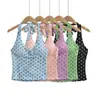 Nuevo Top Corto de Verano 2026 Estilo Americano Chica Atrevida con Escote en V Profundo y Almohadillas en el Pecho, Camisola de Cuello Halter con Lunares para Mujer