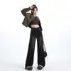 Calças Jeans Largas Pretas e Cinzas para Mulheres, Novo Estilo Outono e Inverno 2025, Calças Retas Estreitas para Mulheres Baixas