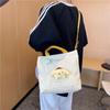 Bolsa de Lona Feminina de Grande Capacidade para Compras Bolsa de Lona Estilo Coreano Literária Bolsa de Ombro Casual para Campus Aula Bolsa de Tutoria