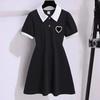 Vestido de niña Verano Nuevo Estilo Coreano Moda Niños Grandes Cuello POLO Manga Corta Largo Medio Vestido Estilo Chanel