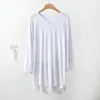 Camiseta de Verano Fina de Modal de Nueve Mangas para Mujer con Cuello en V Talla Extra Grande Top Holgado Casual Camiseta Base para Aire Acondicionado