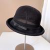 Sombrero de Pescador Fresco de Estilo Japonés para Niños Verano Protección Solar Sombrero Tejido Sombrero de Albóndiga Rizada Lazo Pequeño Color Sólido Sombrero de Cubeta