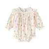 Mameluco de Algodón Puro para Bebé, Mono Floral de Manga Larga, Ropa Linda Floral para Bebé Niña, Mameluco de Primavera y Otoño en Stock