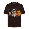 Camiseta Masculina Estampa Digital 3D Feliz Halloween Padrão de Animal Cachorro Abóbora Manga Curta Camiseta Masculina Oversized
