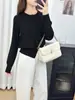 Jaqueta Cardigan de Tricô Azul Claro para Mulheres 2026 Nova Primavera e Outono Gola Redonda Elegante Manga Longa Estilo Coreano Corte Reto Versátil