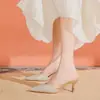 Estilo Francés Color Champaña Zapatillas de Casa Baotou para Mujer Sandalias Sencillas Elegantes Versátiles Zapatillas de Tacón Fino Alto talla grande 41-43