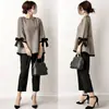 Nuevo conjunto de dos piezas estilo japonés: top holgado con puños de lazo + pantalones cropped con bolsillos