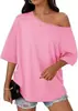 2025 Transfronterizo Amazon Verano Hombro Descubierto Holgado Top Exportación Europea y Americana Color Sólido Camiseta