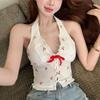 Camisola de tirantes para mujer 2025 Pure Desire, dulce y picante, con estampado de cerezas y lazo, escote en V, para verano, adelgazante, ajusta la cintura, petite