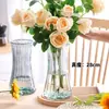 Jarrón de cristal con arreglo floral de estilo nórdico de alta calidad, arreglo floral de lirio de agua, decoración de sala de estar de alta calidad