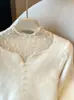 Suéter de punto de dos piezas con diseño de patchwork de encaje y cuello alto medio estilo coreano para mujer, nuevo y elegante para otoño/invierno A14340