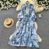 Vestido Midi Feminino Floral Francês Manga Longa Amarração na Cintura Linha A Suave Romântico Rejuvenescedor Toque de Luxo Saia Longa