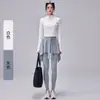 Conjunto de Ropa de Yoga Moda Cuello Alto Media Cremallera Sudadera de Manga Larga Falso Dos Piezas Pantalones Falda Anti-Exposición con Bolsillos Pantalones de Yoga