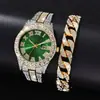 Explosiones Europeas y Americanas Reloj de Pulsera de Cuarzo para Hombre con Correa de Acero Hip-Hop Romano Diamante Graduado Calendario Reloj Hiphop