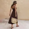 Ropa Baifen Comercio Exterior Transfronterizo Nuevo Estilo 2026 Estilo Retro Simple Color Sólido Cintura con Cordón Vestido de Tirantes