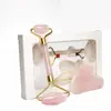 Set de Regalo Rodillo de Jade Natural Cuarzo Rosa Amatista Palo de Masaje de Doble Cabezal Cuerno Facial Raspador en Forma de Corazón Venta al por Mayor