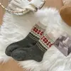 Calcetines Fair Isle de Lana para Mujer, Calcetines de Media Pantorrilla para Otoño e Invierno, Engrosados y Forrados de Felpa para Calidez, Calcetines Japoneses Retro con Bloques de Color, Calcetines Holgados