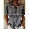 Camisa Retro de Manga Corta con Estampado Nuevo Estilo Europeo y Americano para Mujer 2026, Corte Holgado, Cuello de Solapa, Top Versátil Casual de Verano