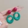 Pendientes circulares de colores contrastantes con atmósfera de estilo retro de Hong Kong, pendientes azules de estilo festivo para mujer, pendientes exagerados con diseño de nicho.