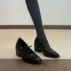 Colección nueva de mujer 2026: Zapatos de tacón grueso negros, de punta cuadrada y corte bajo, Mocasines Mary Jane elegantes de estilo coreano, Zapatos pequeños de piel para el trabajo