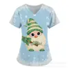 Camiseta de Manga Corta con Estampado de Dibujos Animados Navideños y Cuello en V Uniforme de Enfermera Camiseta con Estampado de Copos de Nieve Lindos y Atmósfera Navideña Uniforme de Enfermera