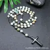 Amazonas Piedra Natural Colgante de Cruz Collar Piedra Ojo de Tigre Cruz Vesícula Biliar de Hierro Rosario para Hombres Collar Venta al por Mayor