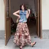 Moda Casual Juvenil Adelgazante Elegante Set de Chaleco de Mezclilla Bordado con Encaje + Falda Verano 2026