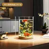 Acuario Transparente para Peces Mascotas para Escritorio en Casa, Tanque Ecológico con Acabado de Lujo, Decoración de Acuario de Gama Alta con Tapa, Cubo de Mantenimiento de Peces de Gama Alta