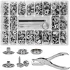 100 juegos de tornillos de acero inoxidable de 15 mm, broches grandes, juego de herramientas de instalación, broches metálicos de cuatro partes, botones metálicos de dos colores