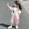 Traje Casual de Verano de Manga Corta para Niñas 2025 Camiseta para Niños Moda de Verano Calle Deportes Conjunto de Dos Piezas