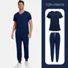 Ropa para Lavar a Mano Transfronteriza Traje Dividido de Manga Corta Uniforme de Trabajo para Cuidado de Salón de Belleza Elástico de Secado Rápido Uniforme de Enfermera de Hospital
