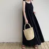 Em estoque Novo Vestido de Verão Sem Mangas com Alça Estilo Coreano Solto Emagrecedor Acima do Joelho Longo de Corte A para Férias