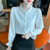 Ropa Nueva para Mujer Primavera y Otoño 2026, Elegante Camisa con Cuello Fruncido que Reduce la Edad, Top Jacquard de Manga Larga de Moda para Mujer, Elegante