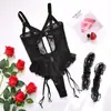 Ropa Interior para Mujer de Estilo Europeo y Americano para Comercio Exterior Transfronterizo, Body Sexy de Malla de Encaje con Aros para Piernas, Sexy Diseño Hueco