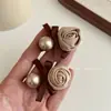 Grampo de Cabelo Flor Rosa Vermelha Estilo Coreano com Laço na Parte de Trás da Cabeça, Cabelo Meio Preso, Presilha Lateral para Franja para Mulheres