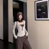 Diseño único, camiseta de manga larga con efecto de dos piezas cosidas para mujer, nueva camiseta básica ajustada de otoño
