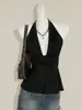 Top de alça profundo estilo Y2K milênio, sem costas com alças, acinturado, barra franzida, camisola sexy sem mangas