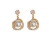 Oferta especial: Pendientes de Círculo Completo de Circonita y Perla tipo Luna Blanca Exquisitos, Diseño Simple, Versátiles, Elegantes, Sensación Vintage y de Alta Gama