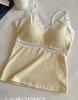 Camisole de Algodão Canelado tipo Nuvem com Renda Integrada Decote V Camisole Fashion com Sutiã Embutido e Bojo Top